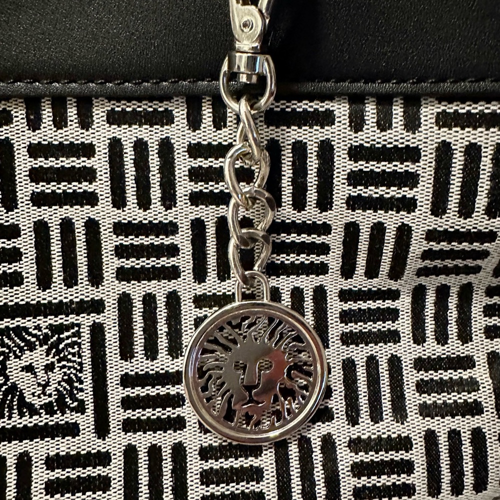 Anne Klein Black and Cream Patterned Shoulder Tote with Charm - Picture 4 of 8